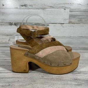 Coach Platform Womens Sandals‎ Beg Suede G3608 Cork Block Heels Brown US 9.5B